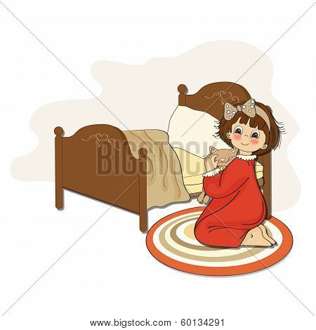 Little Girl Is Preparing For Sleep
