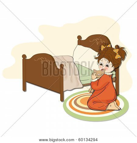 Little Girl Is Preparing For Sleep