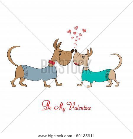 Valentine' S Day Greeting Card With Cartoon Dog Characters