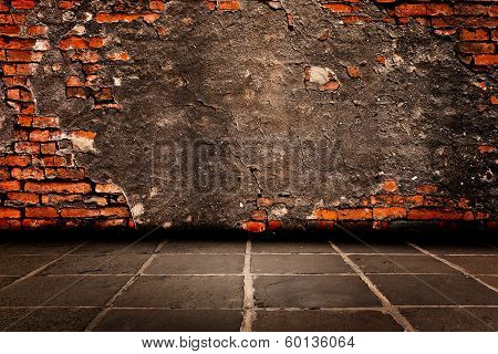 Cement Plaster On Red Brick Structure Of The Walls To Hold It Down And Cement  Flooring.