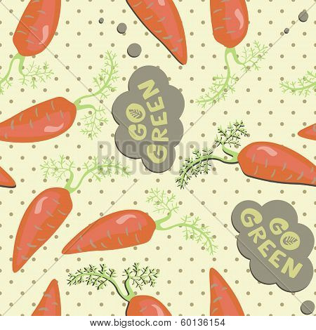 go green retro orange fresh carrots on beige polka dots
