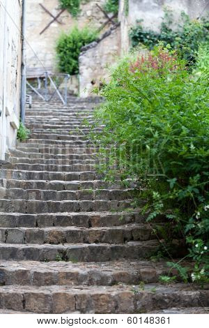 The picturesque narrow street in Chinon old town. Loire valley France