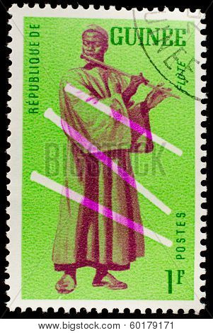 GUINEA CIRCA 1962: stamp printed by Guinea, shows Musical Instrument, flute, circa 1962