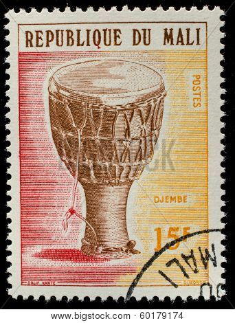 MALI - CIRCA 1973: A stamp printed by Mali, shows musical instrument  Dozo ngoni, circa 1973 
