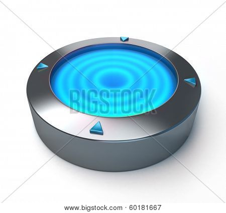 Metallic circular object with a blue light