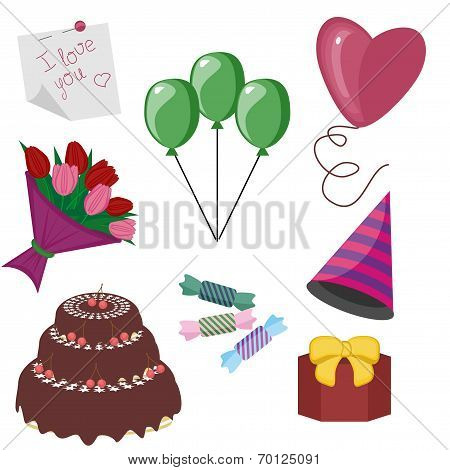 party oblects on white background