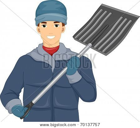 Illustration of a Man Holding a Shovel for Removing Snow