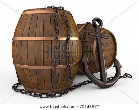Anchor, Barrels And Chain, 3D