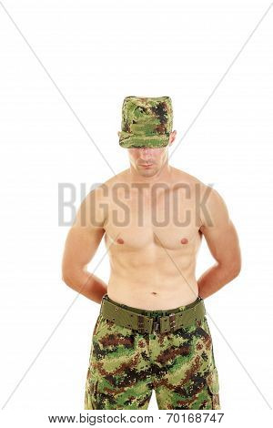 Soldier On Security Position Wearing Military Pants And Hat
