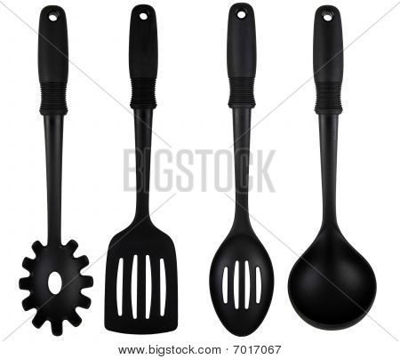 Mutfak eşyaları kaşık ve Spatula Siyah naylon yumuşak kulplu