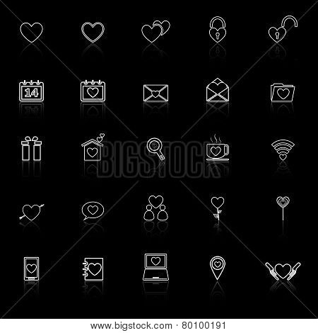 Love Line Icons With Reflect On Black Background