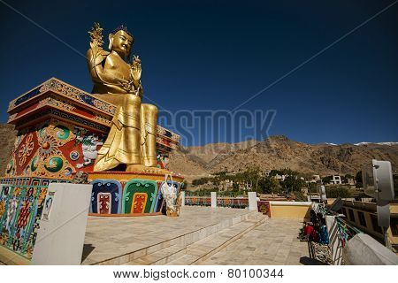 Golden Maitreya Buddha statue in Likir Monastery Ladakh ,India