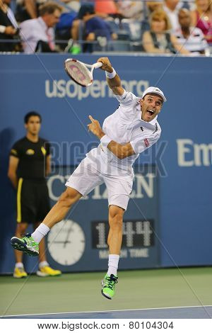 Professional tennis player Roberto Bautista Agut during round 4 match at US Open 2014