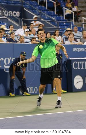 Professional tennis player Dominic Thiem from Austria during US Open 2014 round 4 match