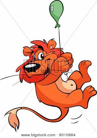 lion hanging on small balloon