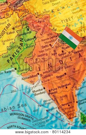 Globe Map Detail India With Indian Flag