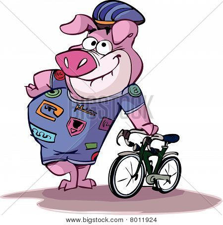 pink pig ready to cycle