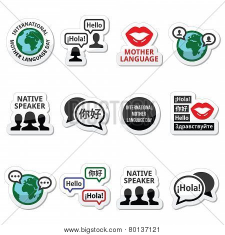 International Mother Language Day icons set
