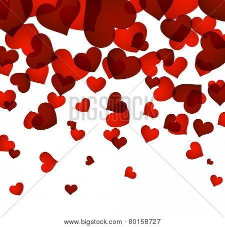 Love background with red hearts. Valentine's greeting card. Vector illustration. 