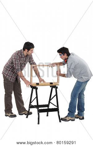 Carpenter and teenage helper