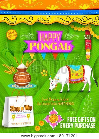 illustration of Happy Pongal greeting and shopping background
