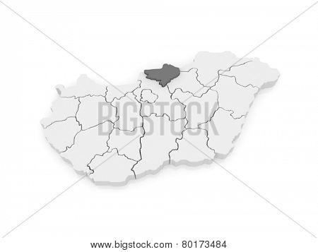 Map of Nograd. Hungary. 3d