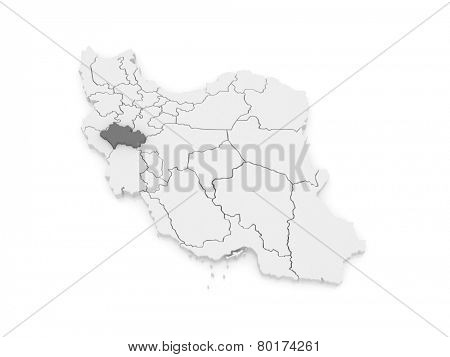 Map of Lorestan. Iran. 3d