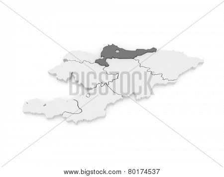 Map of Chui. Kyrgyzstan. 3d