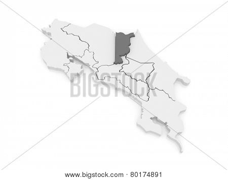 Map of Heredia. Costa Rica. 3d