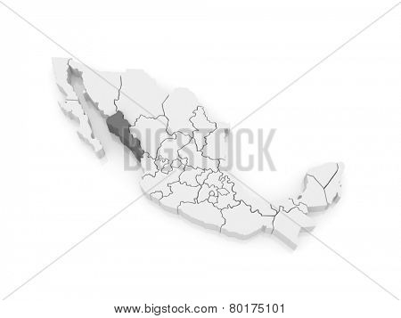 Map of Sinaloa. Mexico. 3d