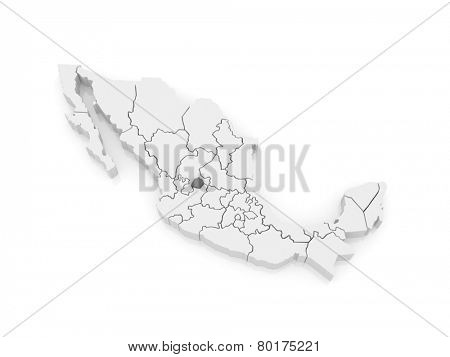 Map of Aguascalientes. Mexico. 3d