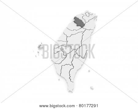 Map of Hsinchu County. Taiwan. 3d
