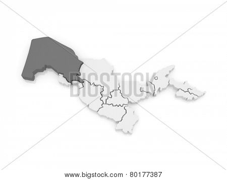 Map of Karakalpakstan. Uzbekistan. 3d