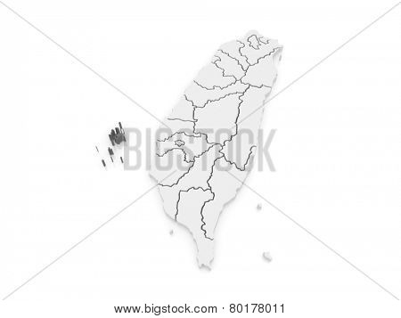 Map of Penghu County. Taiwan. 3d
