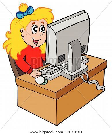 Cartoon Mädchen die Arbeit mit computer