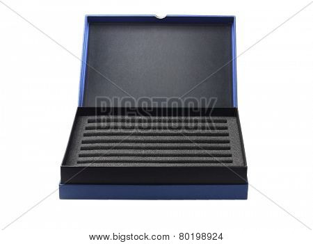 Open Box With Protective Packaging Sponge Foam On White Background