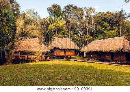 Lodge Made From Bamboo In Cuyabeno Wildlife Reserve, South America