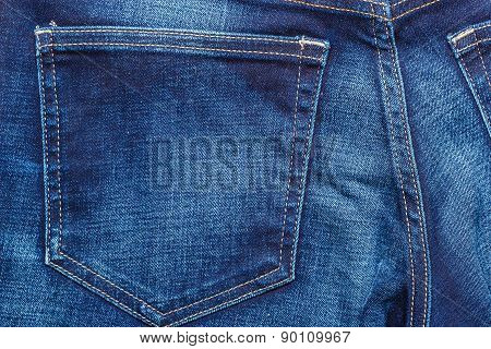 Closeup Detail Of Blue Denim Pocket