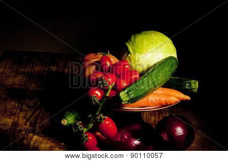 Footed Plate With Vegetables