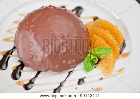 chocolate and orange croissant of mousse and almond cookies