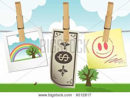 Vector illustration of a clothesline with clothespins.