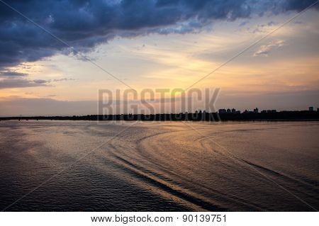 Evening Dnieper Landscape At Sunset