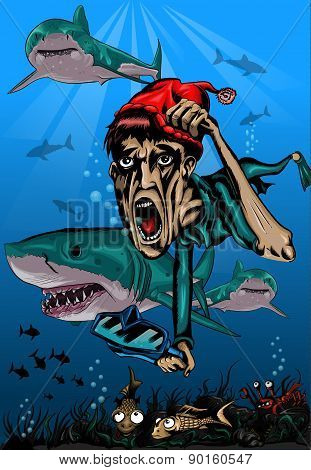 diver with sharks