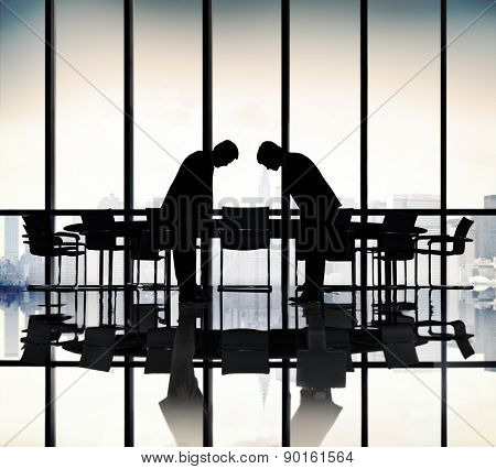 Japanese Businessmen Bowing Down Office Concept
