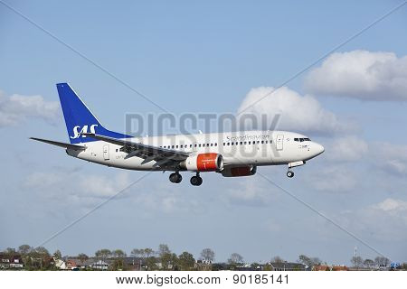 Amsterdam Airport Schiphol - Boeing 737 Of Sas (scandinavian Airlines) Lands