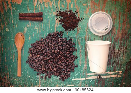 Coffee Break Top View Concept, Vintage Tone
