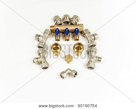 Funny faces of Accessories plumbing, white, isolated