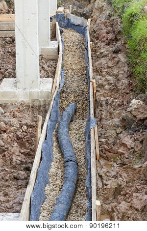View on water protection -drainage. Construction site.