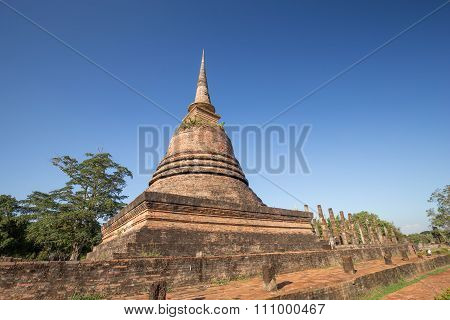 Ancient Buddhist Temple Ruins In Sukhothai Historical Park