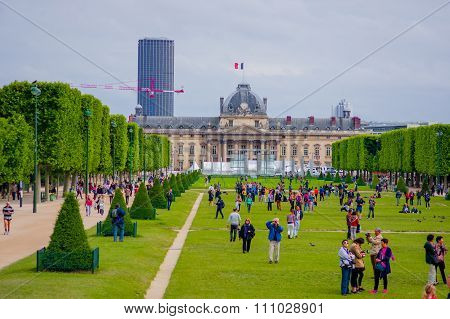 Beautiful view of fields in Champ de Mars, Paris